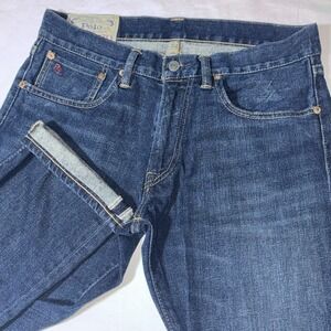 Polo Ralph Lauren Jeans Mens 32x30 Varick Slim Straight Selvedge Denim Dark Wash